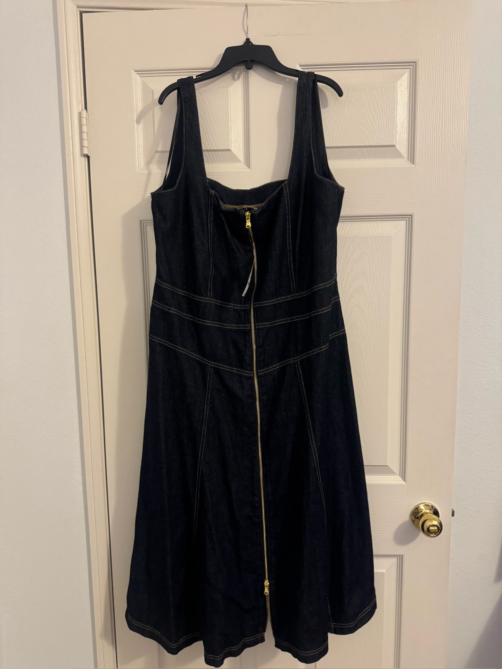 Dark Denim Zip-Front Midi Dress - Dark Blue